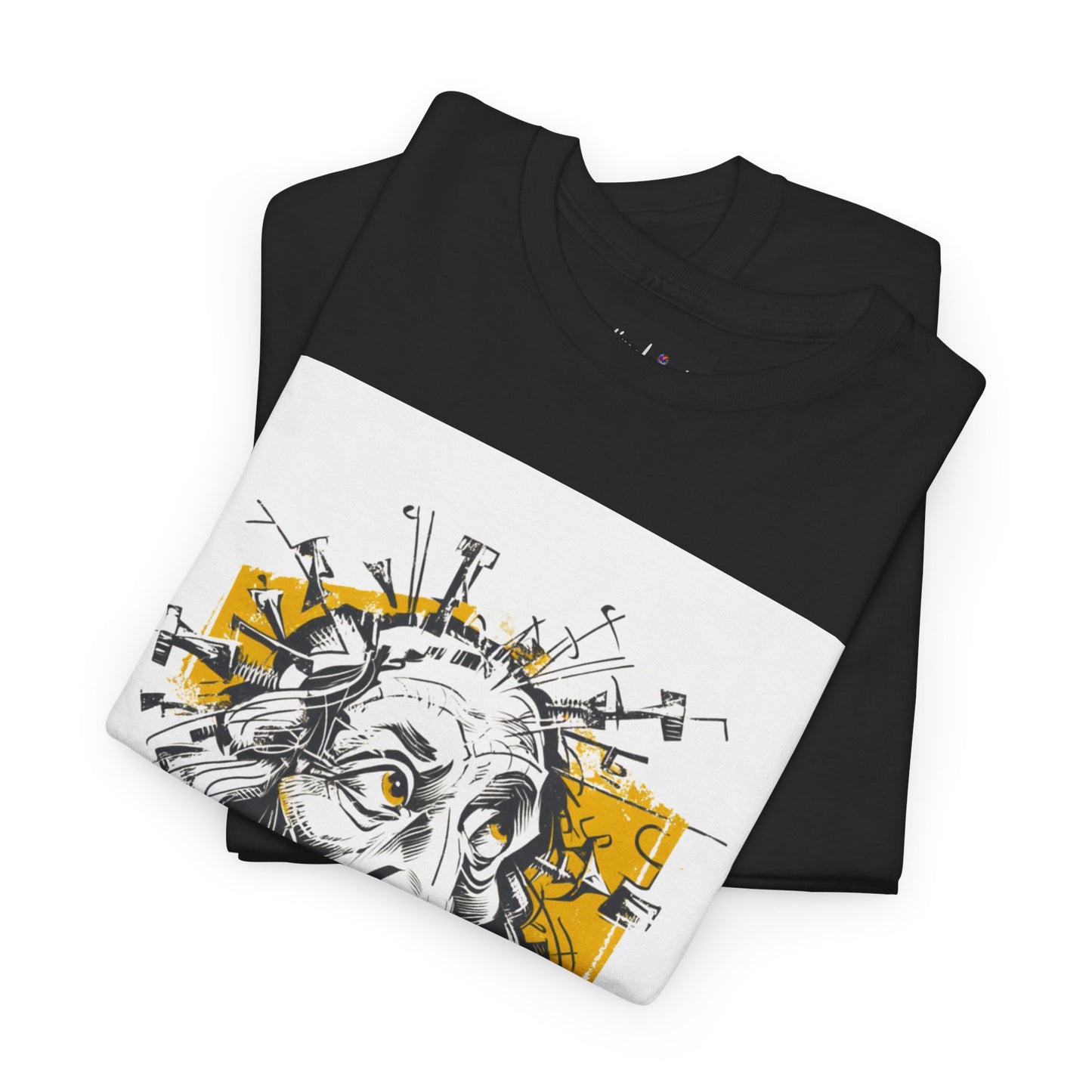Black t-shirt with a white graphic design of a deer on a white background