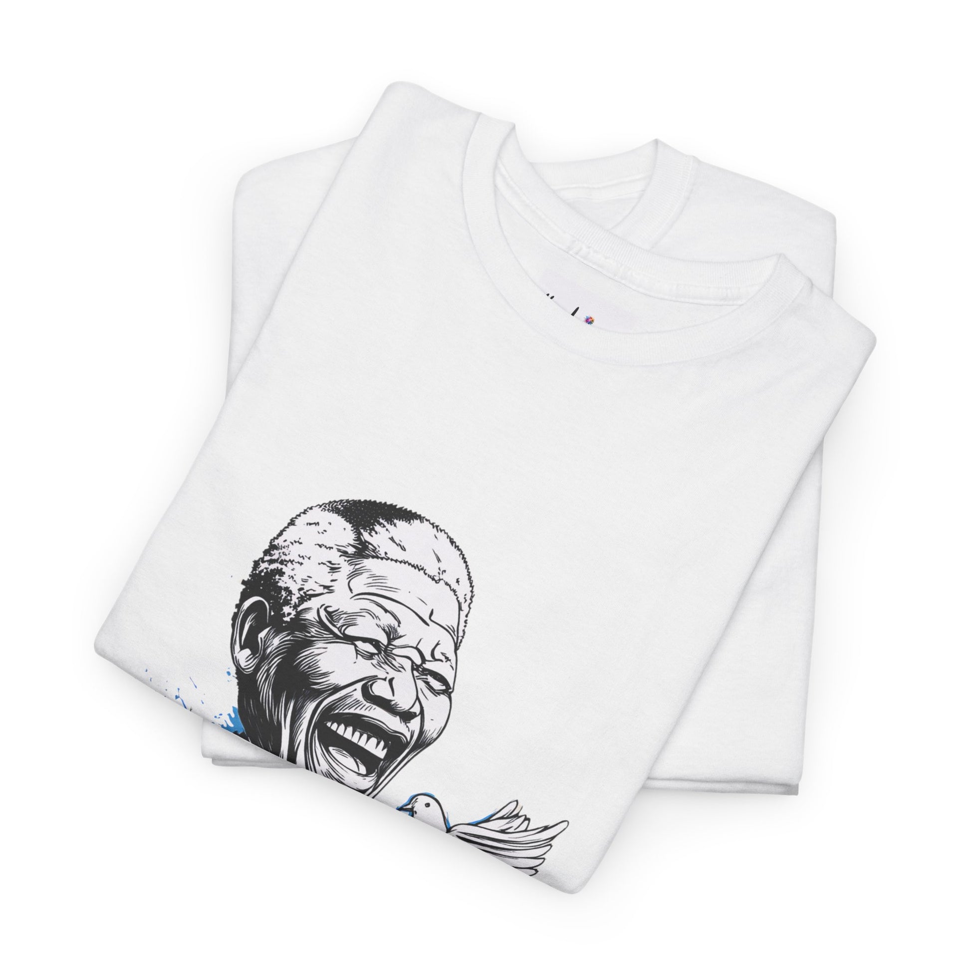White t-shirt with graphic design on a white background