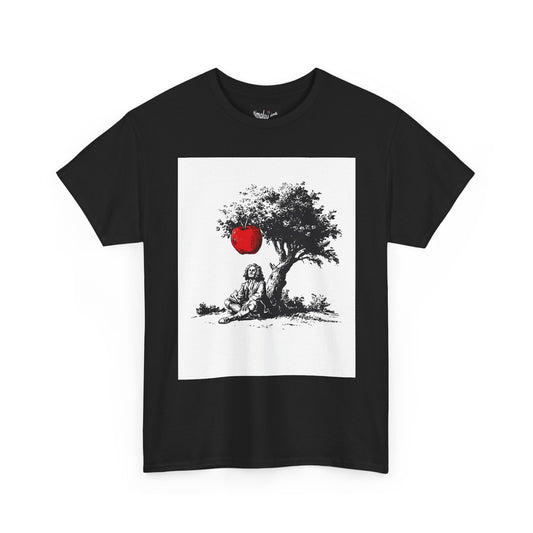 Black t-shirt with a graphic of a lion under a tree with a red heart, on a white background.